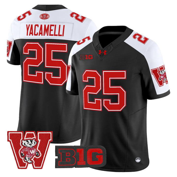 Cade Yacamelli Jersey #25 Wisconsin Badgers Throwback Stitched Black by My Store NCAA Football Jerseys