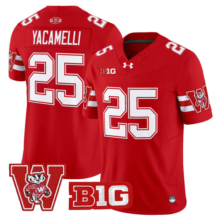 Cade Yacamelli Jersey #25 Wisconsin Badgers Throwback Stitched Red by My Store NCAA Football Jerseys