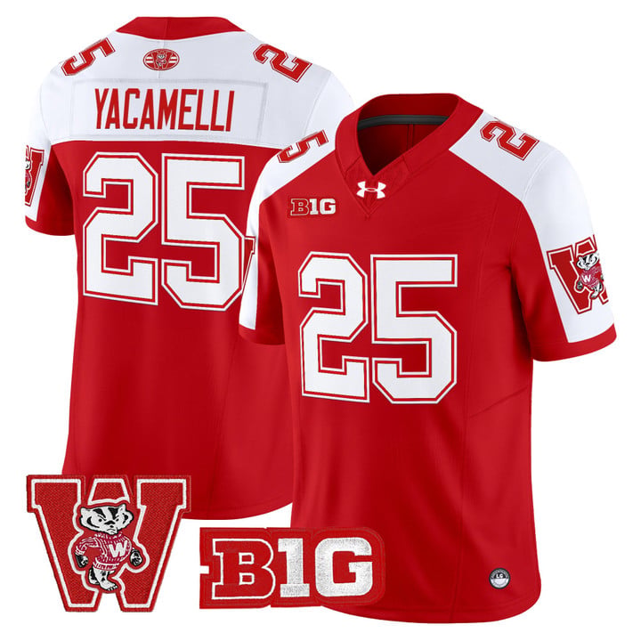 Cade Yacamelli Jersey #25 Wisconsin Badgers Throwback Stitched Red Alter by My Store NCAA Football Jerseys