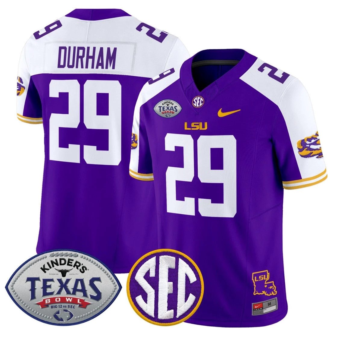 Caden Durham Jersey #29 LSU Tigers 2025 Texas Bowl Vapor Stitched Purple Alternate by NCAA Football Jersey