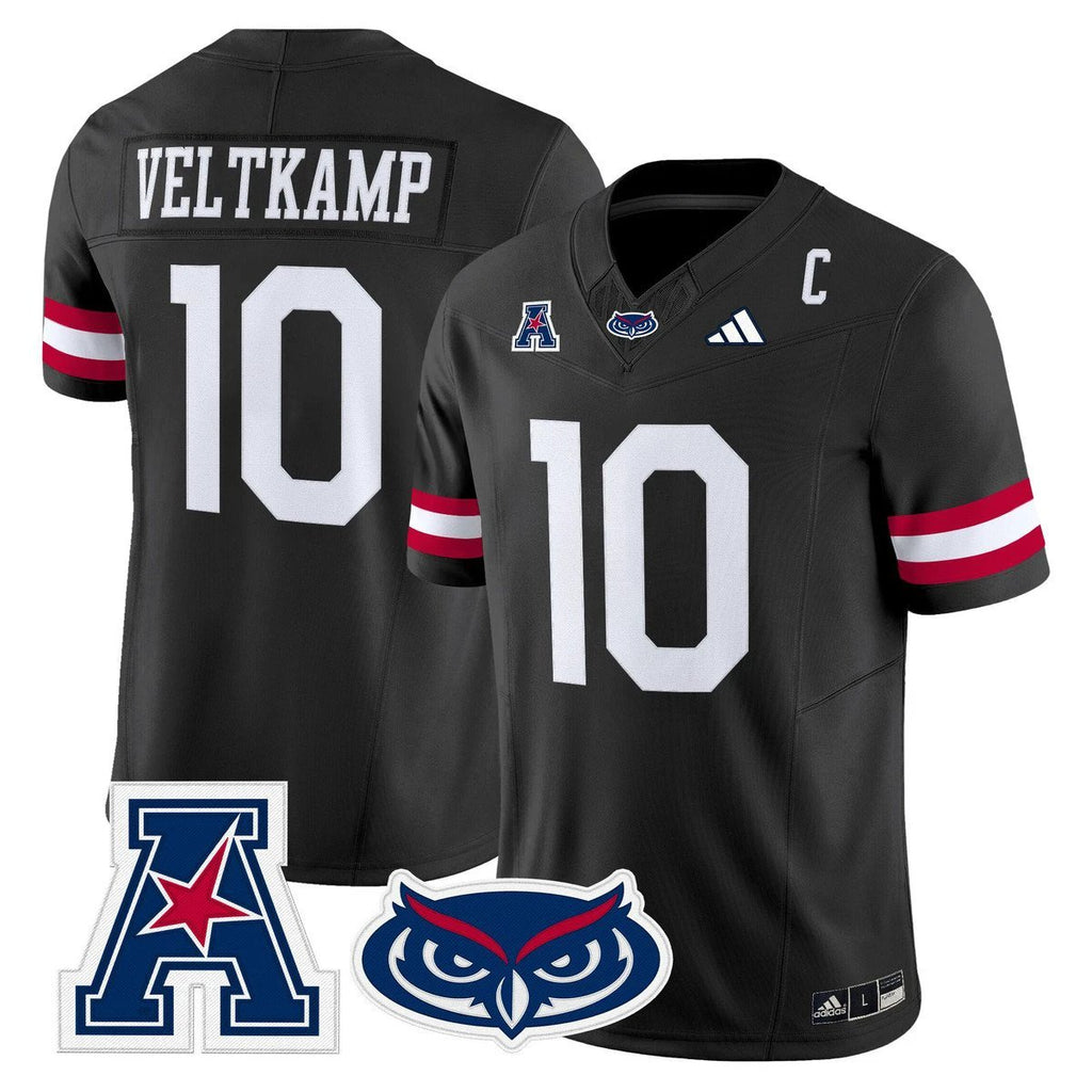 Caden Veltkamp Jersey #10 Florida Atlantic Owls 2025 All Stitched Black by My Store NCAA Football Jerseys