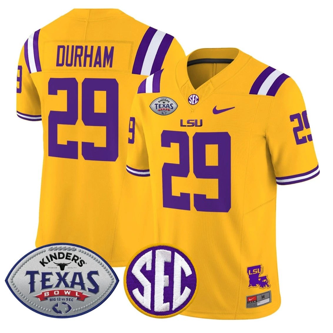 Caden Durham Jersey #29 LSU Tigers 2025 Texas Bowl Vapor Stitched by My Store NCAA Football Jerseys