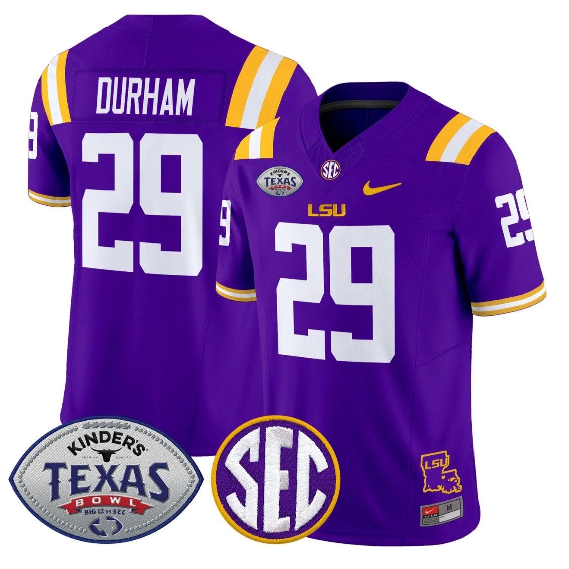 Caden Durham Jersey #29 LSU Tigers 2025 Texas Bowl Vapor Stitched by My Store NCAA Football Jerseys