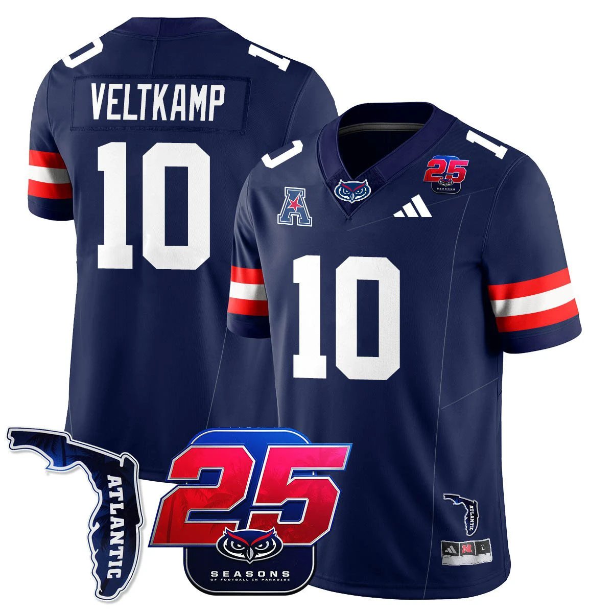 Caden Veltkamp Jersey #10 Florida Atlantic Football 25th Season Stitched by My Store NCAA Football Jerseys