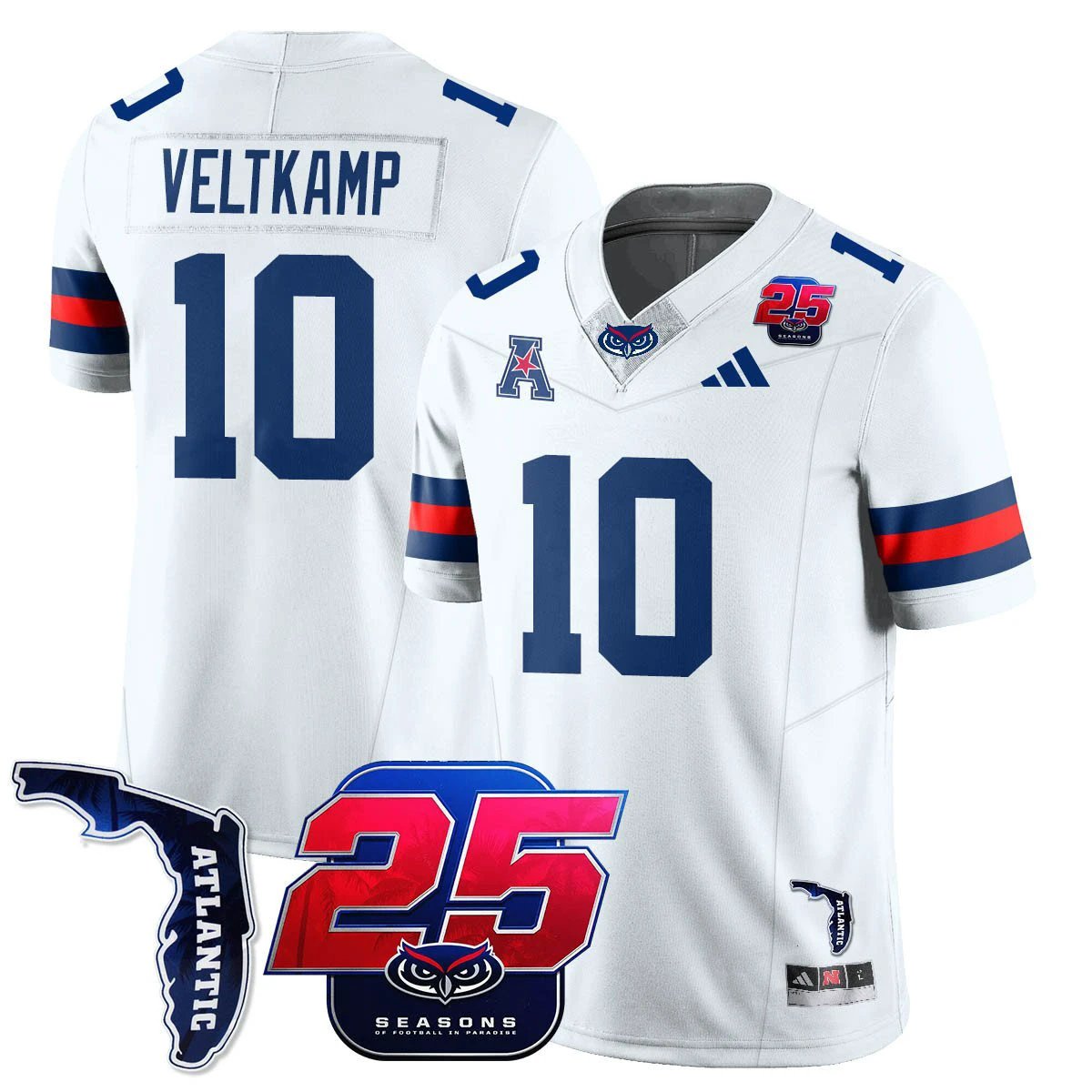 Caden Veltkamp Jersey #10 Florida Atlantic Football 25th Season Stitched by My Store NCAA Football Jerseys