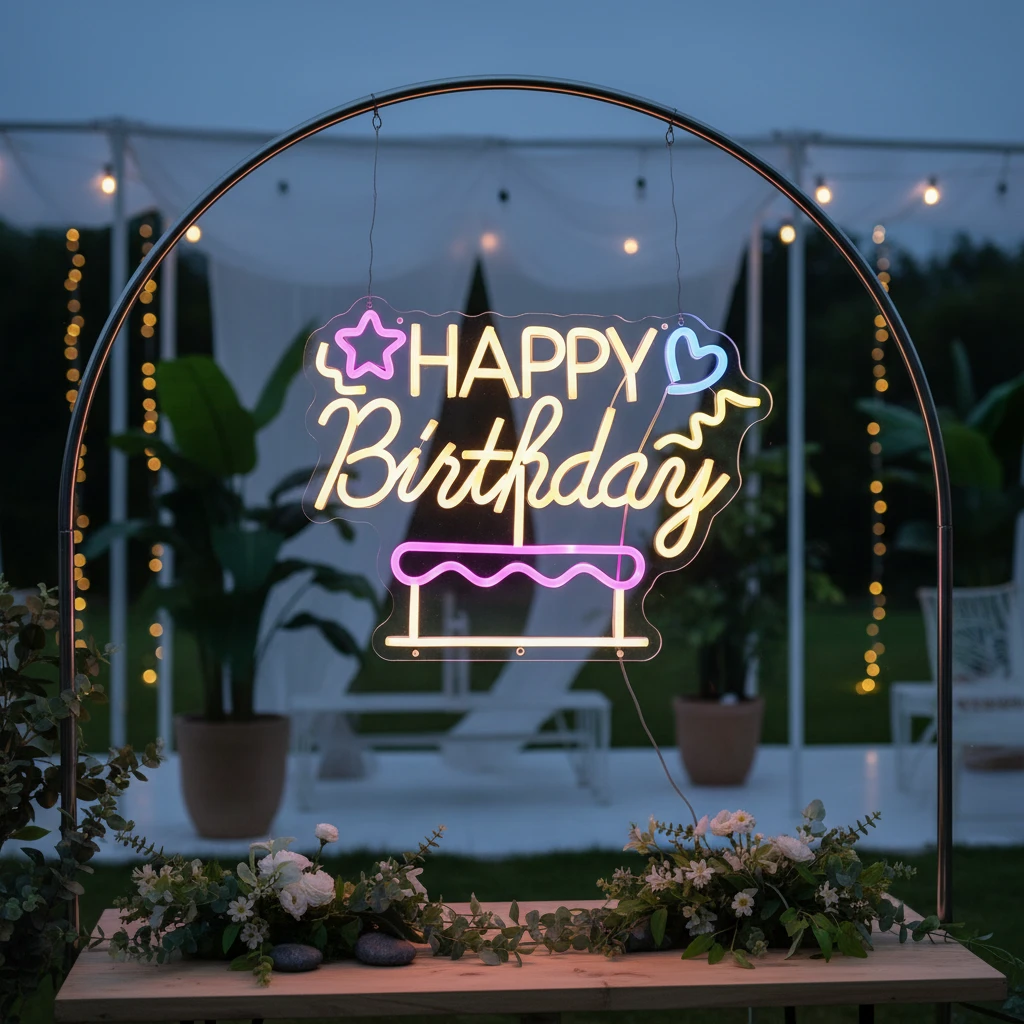 Happy Birthday&Cake Neon Sign by Neonchics