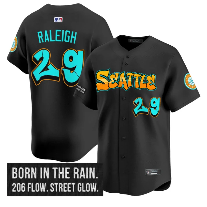 Cal Raleigh Jersey #29 Seattle Mariners Graffiti Emerald Drop Edition Black by My Store