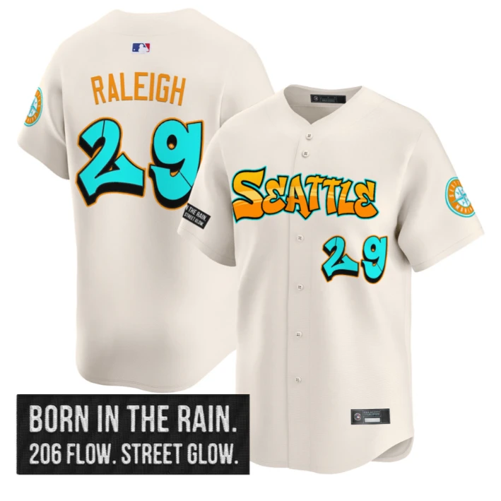 Cal Raleigh Jersey #29 Seattle Mariners Graffiti Emerald Drop Edition Cream by My Store