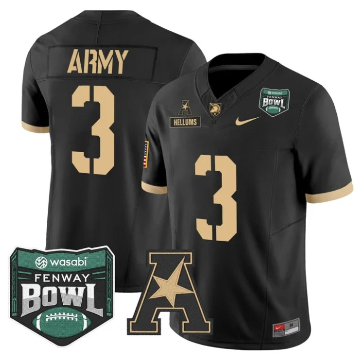 Cale Hellums Jersey #3 Army Black Knights 2025 Fenway Bowl Stitched Black by NCAA Football Jersey