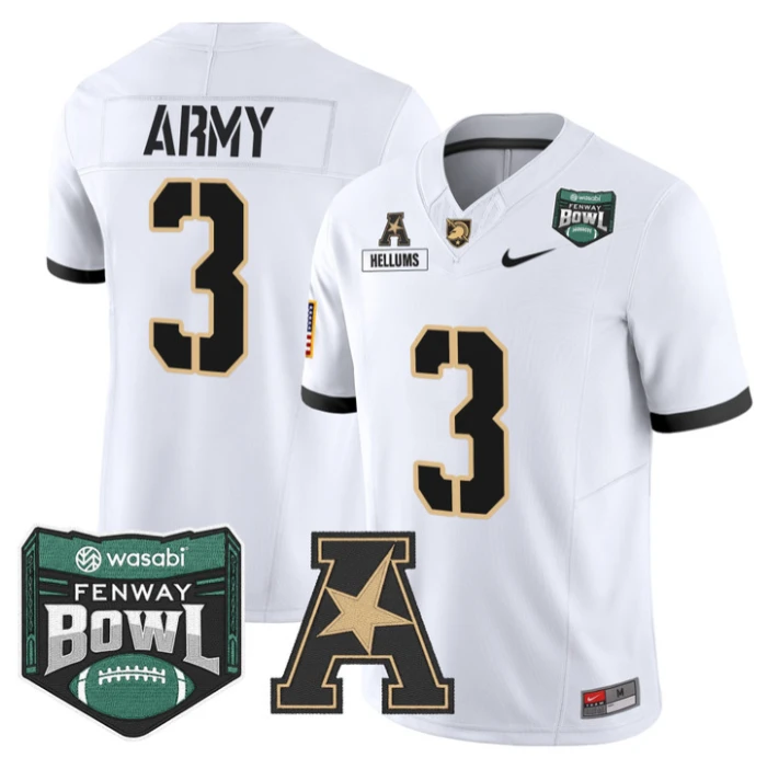 Cale Hellums Jersey #3 Army Black Knights 2025 Fenway Bowl Stitched White by NCAA Football Jersey