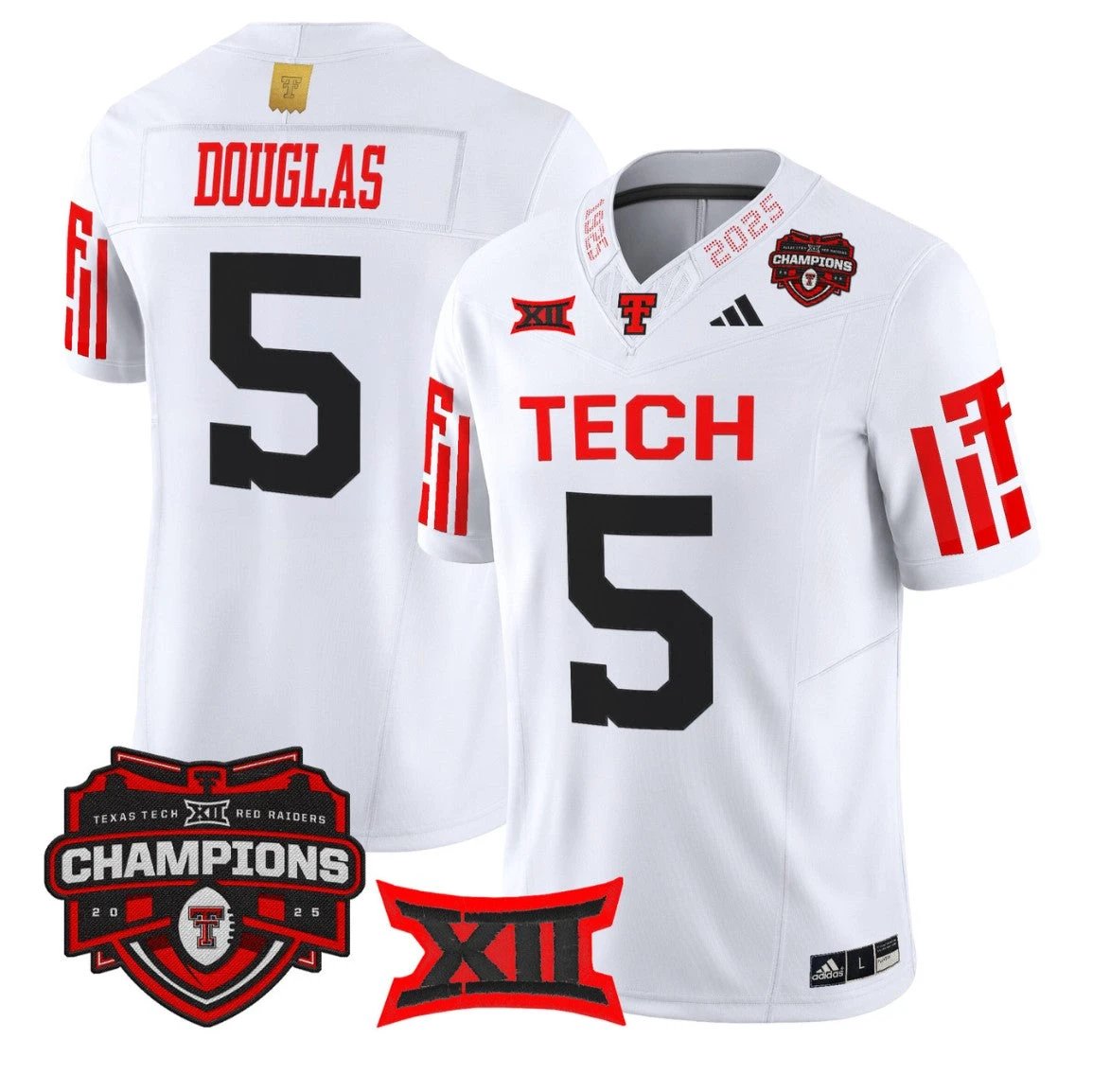Caleb Douglas Jersey #5 Texas Tech 2025 Big 12 Champions Limited Stitched White by NCAA Football Jersey