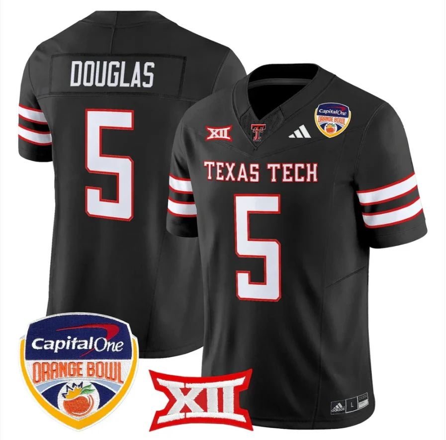 Caleb Douglas Jersey #5 Texas Tech 2025 Orange Bowl Patch V2 Stitched by My Store NCAA Football Jerseys