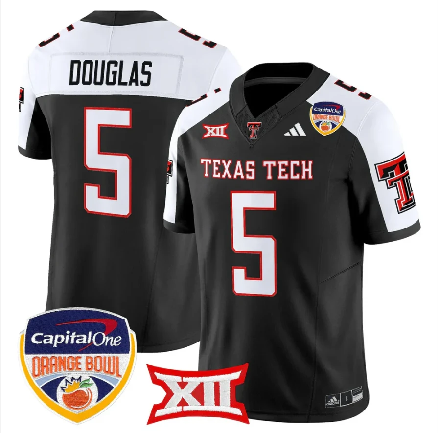 Caleb Douglas Jersey #5 Texas Tech 2025 Orange Bowl Patch V2 Stitched by My Store NCAA Football Jerseys