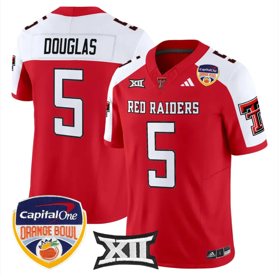 Caleb Douglas Jersey #5 Texas Tech 2025 Orange Bowl Patch V2 Stitched by My Store NCAA Football Jerseys