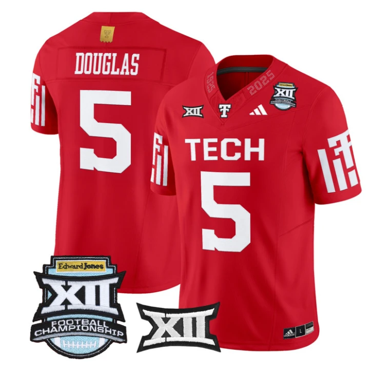 Caleb Douglas Jersey #5 Texas Tech Red Raiders 2025 Big 12 Championship by My Store NCAA Football Jerseys