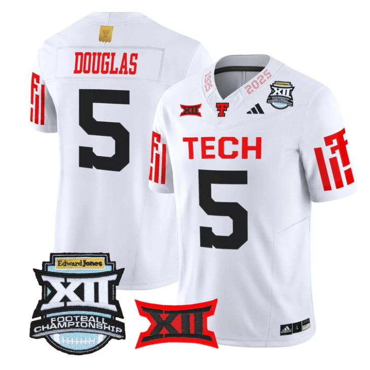 Caleb Douglas Jersey #5 Texas Tech Red Raiders 2025 Big 12 Championship by My Store NCAA Football Jerseys