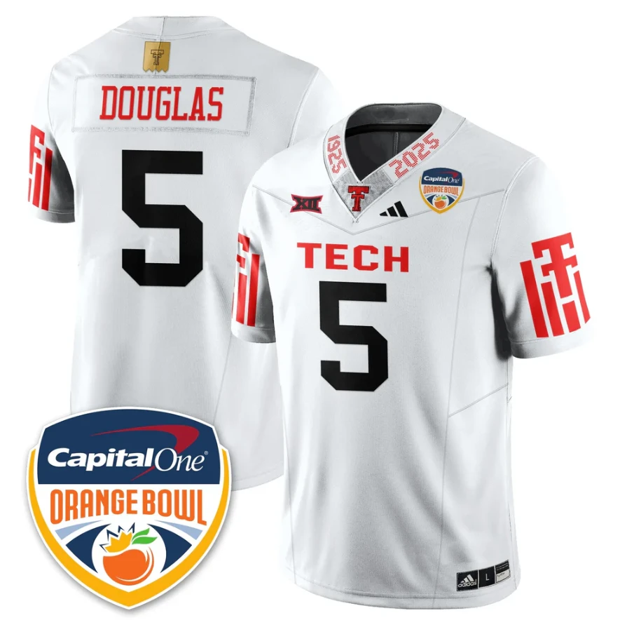 Caleb Douglas Jersey #5 Texas Tech Red Raiders Orange Bowl Stitched by My Store NCAA Football Jerseys