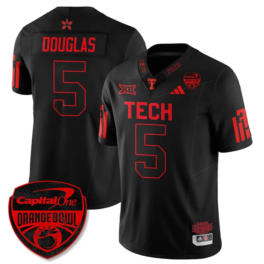 Caleb Douglas Jersey #5 Texas Tech Red Raiders Stranger Things Orange Bowl Stitched by My Store NCAA Football Jerseys