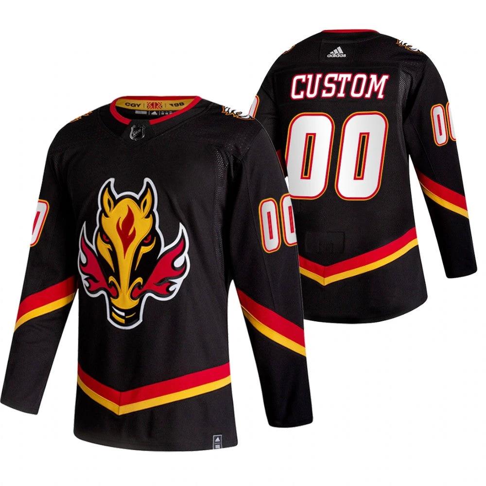 Calgary Flames Custom Black 2020-21 Reverse Retro Alternate NHL Jersey by Hockey David