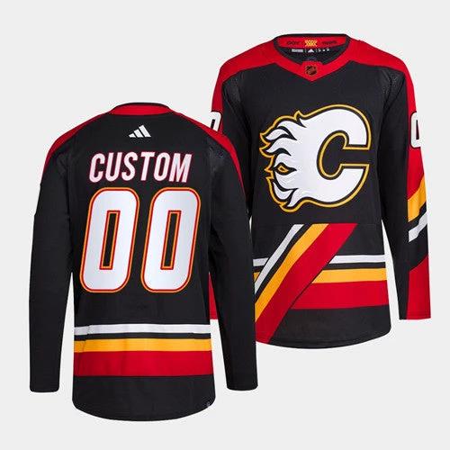 Calgary Flames Custom Black 2022-23 Reverse Retro Stitched Jersey by Hockey David