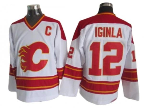 Calgary Flames #12 Jarome Iginla White 1989 Vintage CCM Jersey by Hockey David