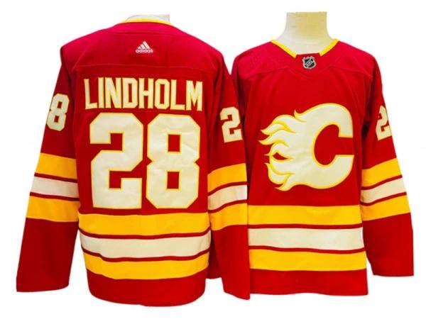 Calgary Flames #28 Elias Lindholm Red Home Jersey by Hockey David