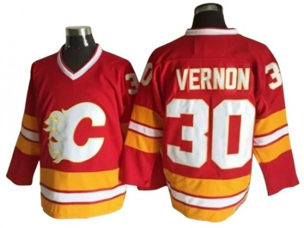 Calgary Flames #30 Mike Vernon Red 1989 Vintage CCM Jersey by Hockey David