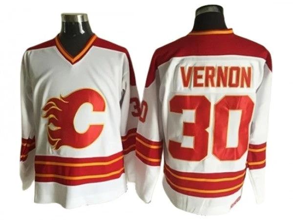 Calgary Flames #30 Mike Vernon White 1989 Vintage CCM Jersey by Hockey David