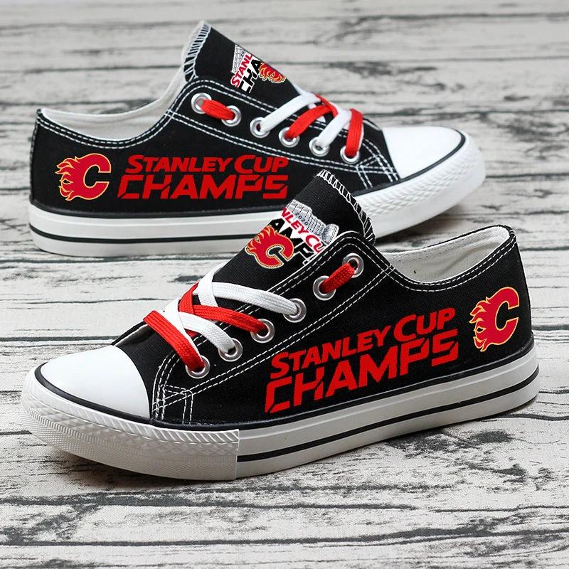 Calgary Flames Low Top Canvas Sport Sneakers Shoes For Men Women Fans by Crocs