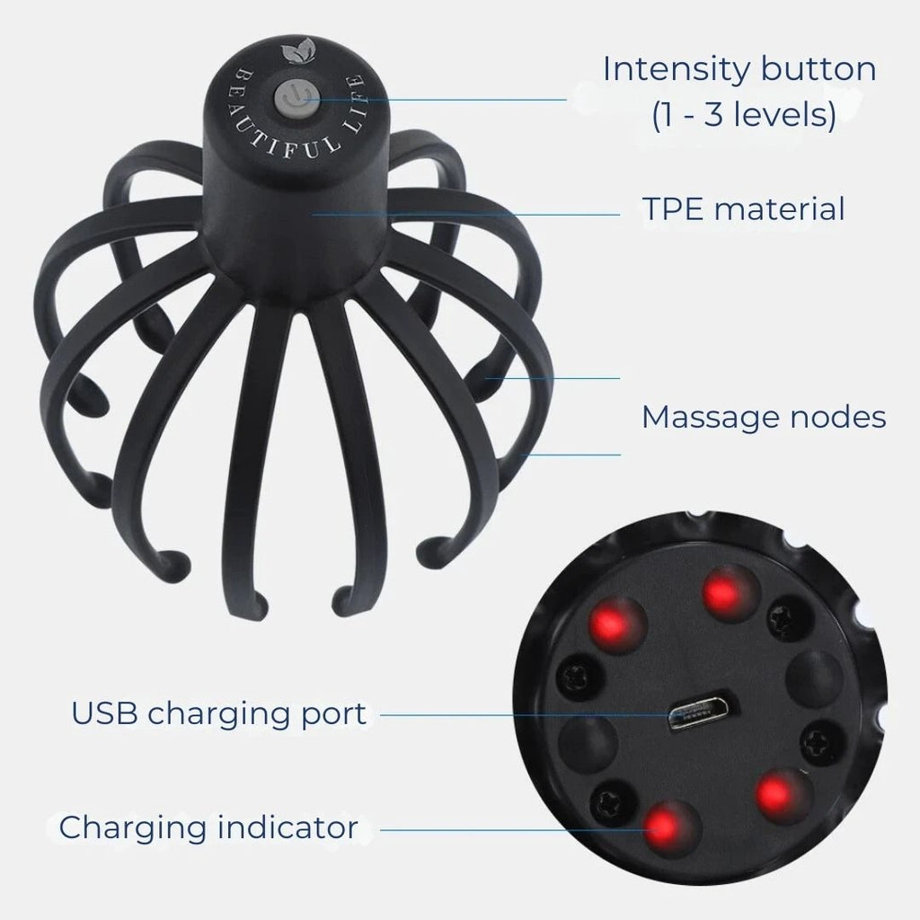 CalmFlow Smart Electric Octopus Head Massager | Scalp Massage - Stress Relief - Improved Sleep - Multi-Directional Vibration Head Massager Bowlift by Bowlift
