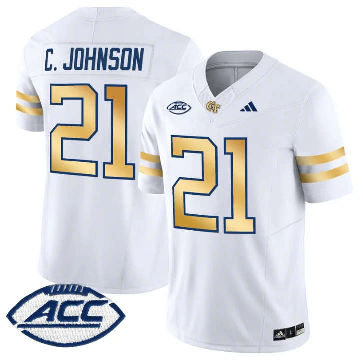 Calvin Johnson Jersey #21 Georgia Tech Yellow Jackets 2025 Stitched White by NCAA Football Jersey