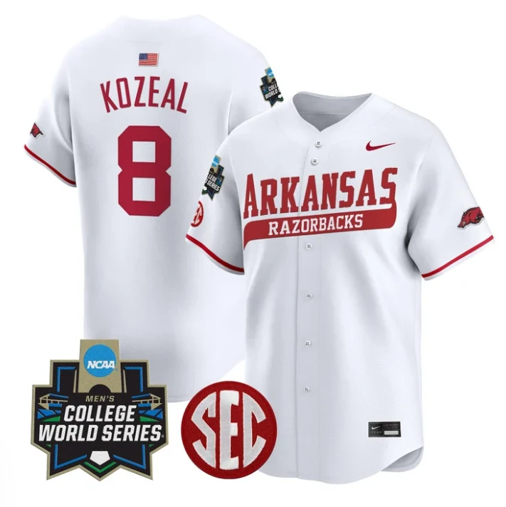Cam Kozeal Jersey #8 Arkansas Razorbacks 2025 World Series Stitched White by My Store