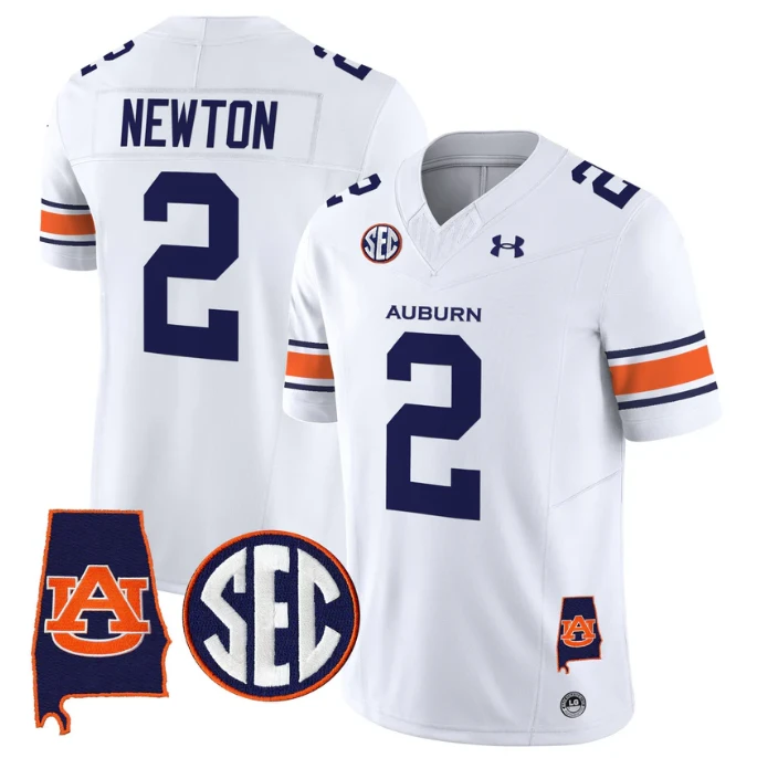 Cam Newton Jersey #2 Auburn Tigers 2025 Alabama Patch Stitched White by My Store NCAA Football Jerseys