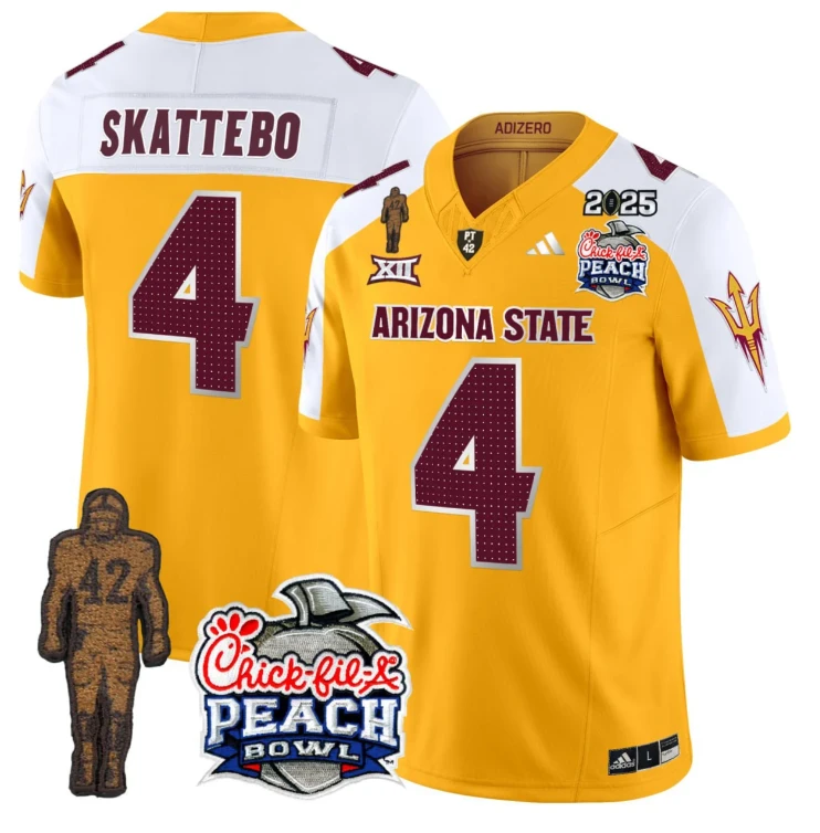 Cam Skattebo Jersey #4 Sun Devils Pat Tillman & Peach Bowl Patch 2025 Patch Gold by My Store