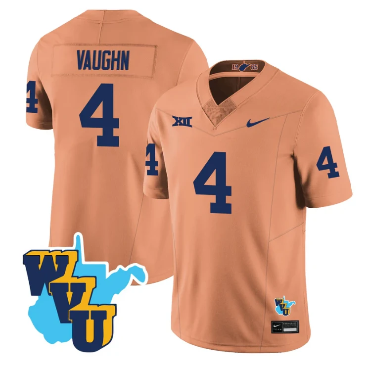 Cam Vaughn Jersey #4 West Virginia Mountaineers 1965-2025 Throwback Gold by NCAA Football Jersey