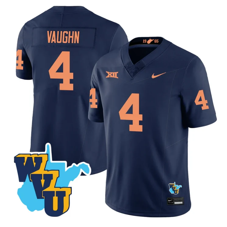 Cam Vaughn Jersey #4 West Virginia Mountaineers 1965-2025 Throwback Navy by NCAA Football Jersey
