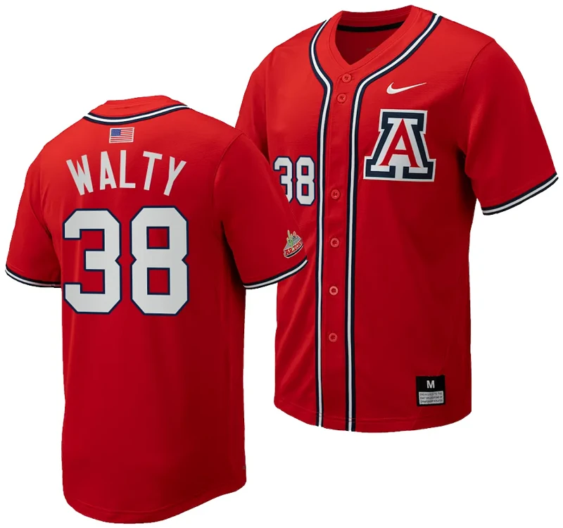 Cam Walty Jersey #38 Arizona Wildcats Replica Baseball Full-Button Red by My Store