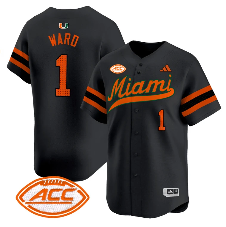 Cam Ward Jersey #1 Miami Hurricanes 2024 Baseball Stitched Black by My Store