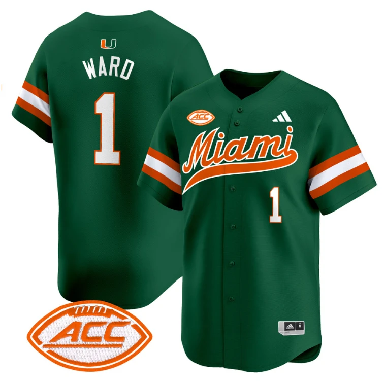 Cam Ward Jersey #1 Miami Hurricanes 2024 Baseball Stitched Green by My Store