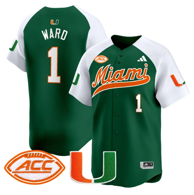 Cam Ward Jersey #1 Miami Hurricanes 2024 Baseball Stitched Green Alternate by My Store