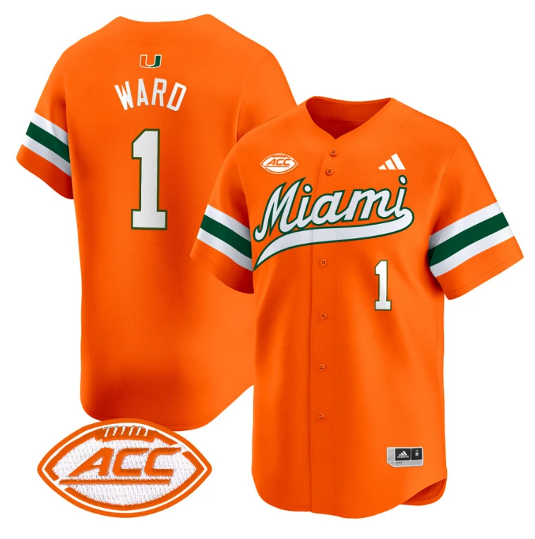 Cam Ward Jersey #1 Miami Hurricanes 2024 Baseball Stitched Orange by My Store
