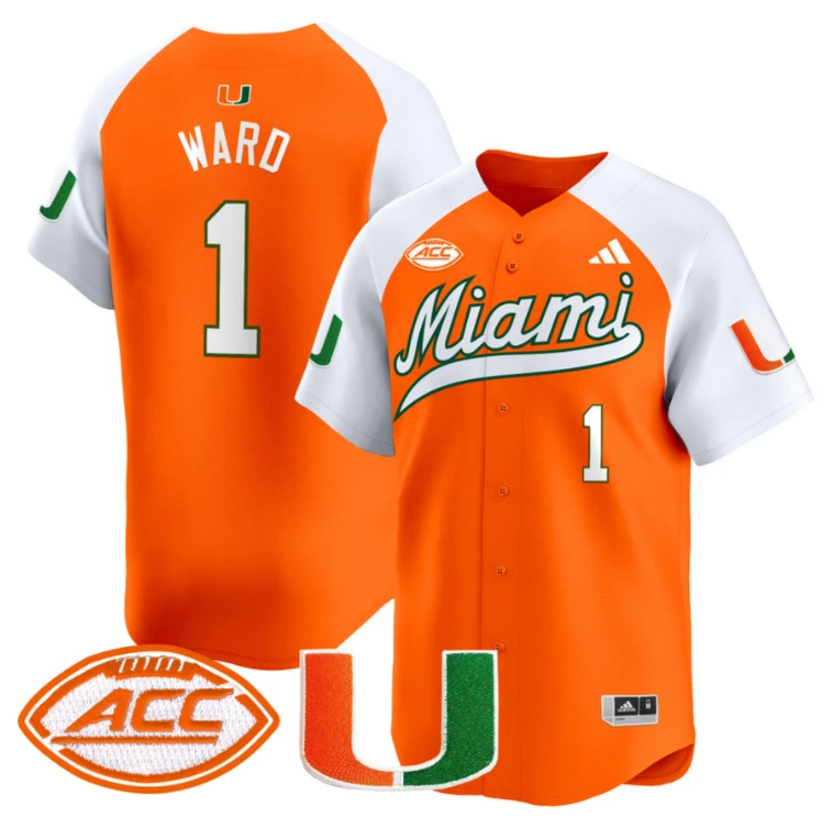 Cam Ward Jersey #1 Miami Hurricanes 2024 Baseball Stitched Orange Alternate by My Store