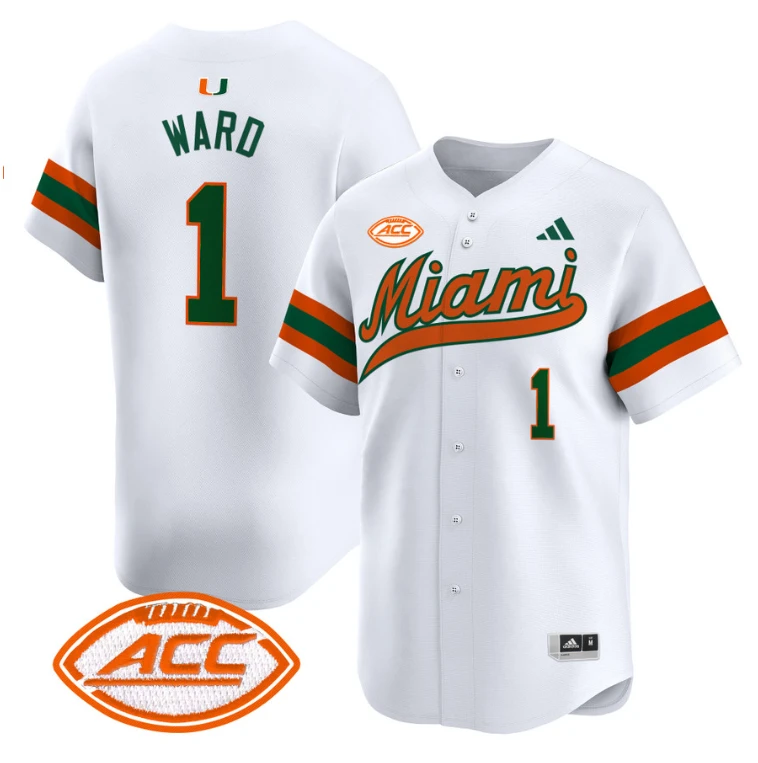 Cam Ward Jersey #1 Miami Hurricanes 2024 Baseball Stitched White by My Store