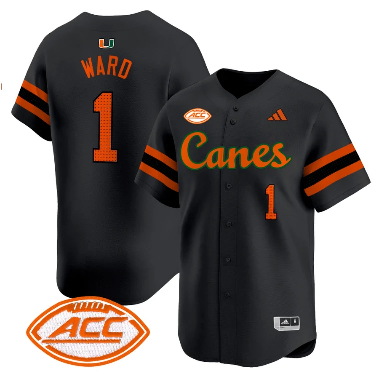 Cam Ward Jersey #1 Miami Hurricanes 2024 Baseball V2 Stitched Black by My Store