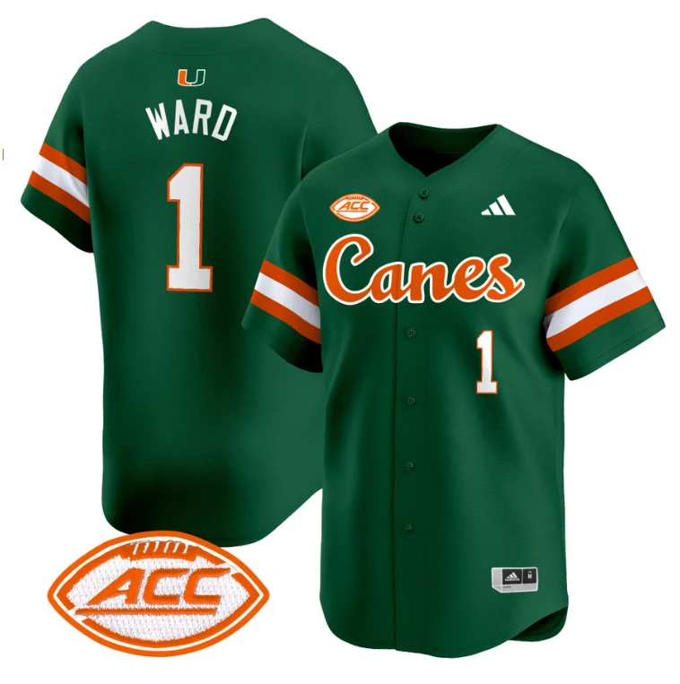 Cam Ward Jersey #1 Miami Hurricanes 2024 Baseball V2 Stitched Green by My Store