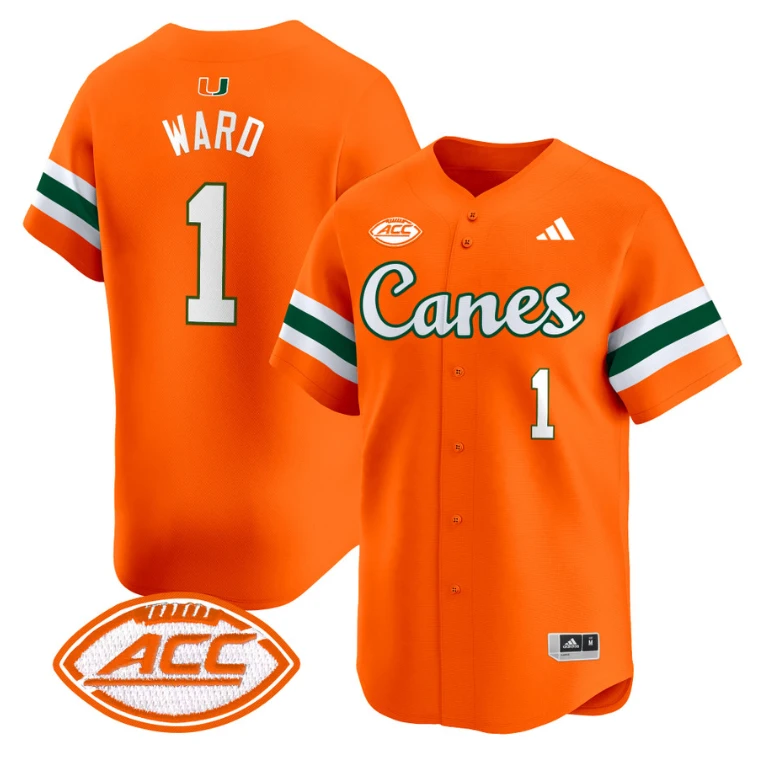 Cam Ward Jersey #1 Miami Hurricanes 2024 Baseball V2 Stitched Orange by My Store
