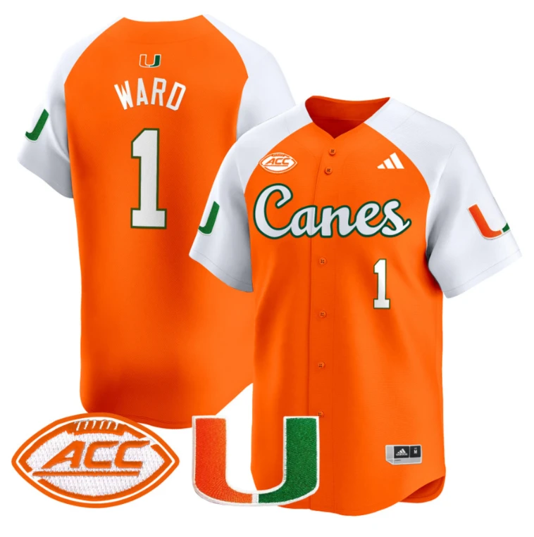 Cam Ward Jersey #1 Miami Hurricanes 2024 Baseball V2 Stitched Orange Alternate by My Store