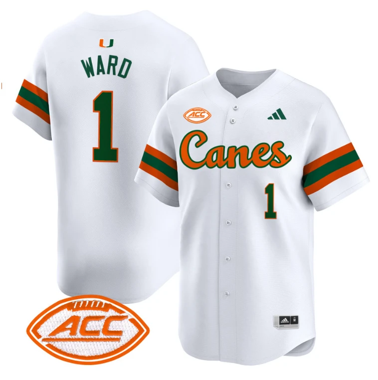 Cam Ward Jersey #1 Miami Hurricanes 2024 Baseball V2 Stitched White by My Store