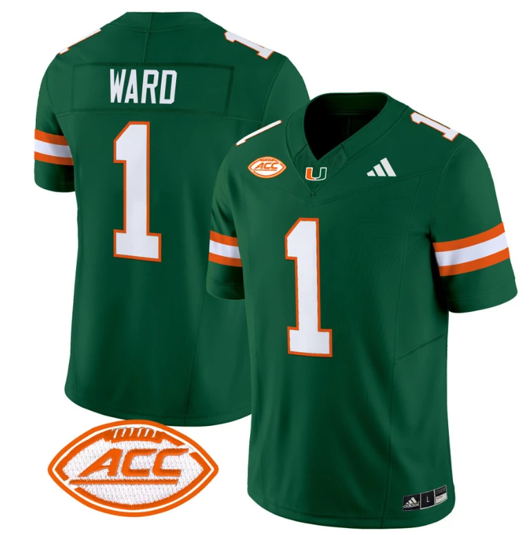 Cam Ward Jersey #1 Miami Hurricanes Vapor Football Stitched Green by My Store