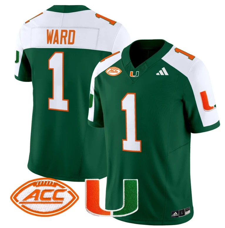 Cam Ward Jersey #1 Miami Hurricanes Vapor Football Stitched Green Alternate by My Store